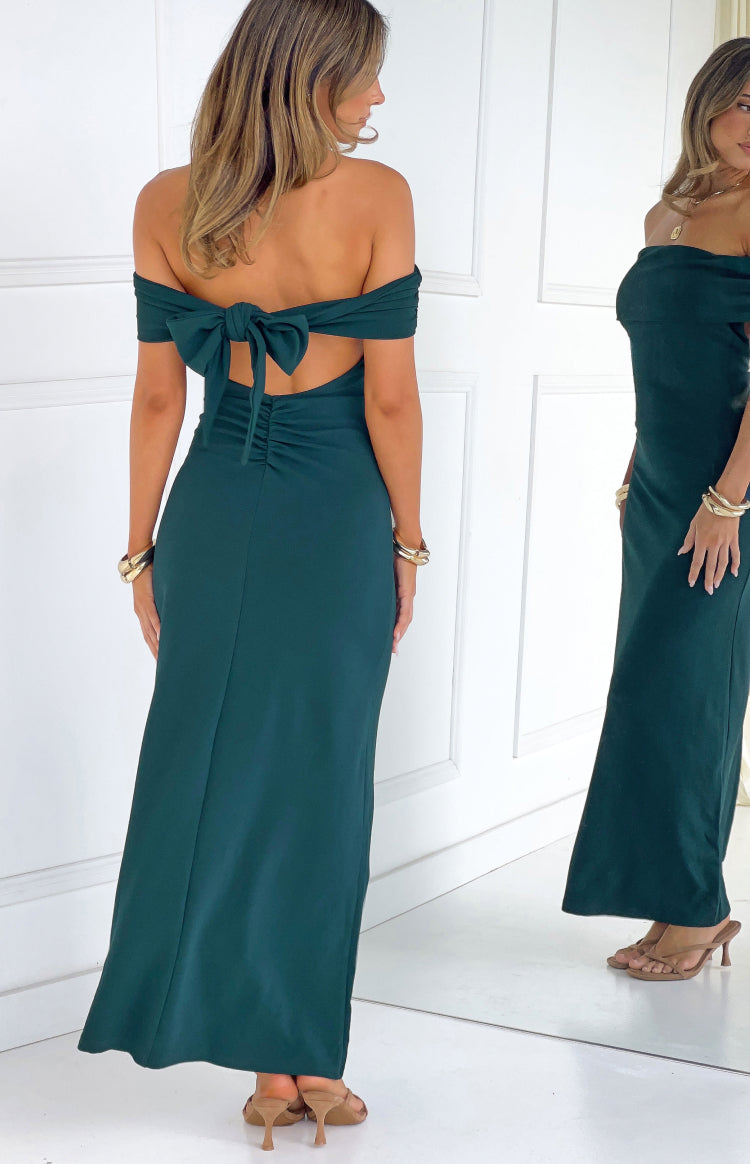 Erica Teal Crepe Off the Shoulder Maxi Dress — 4