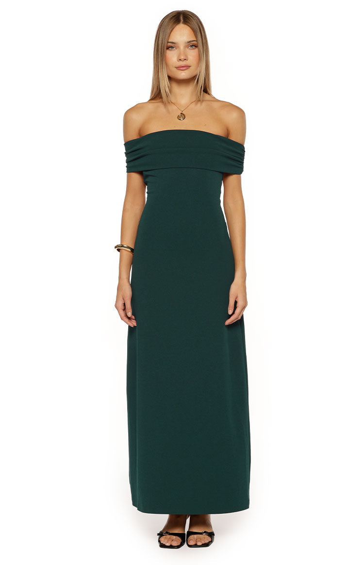 Erica Teal Crepe Off the Shoulder Maxi Dress — 8