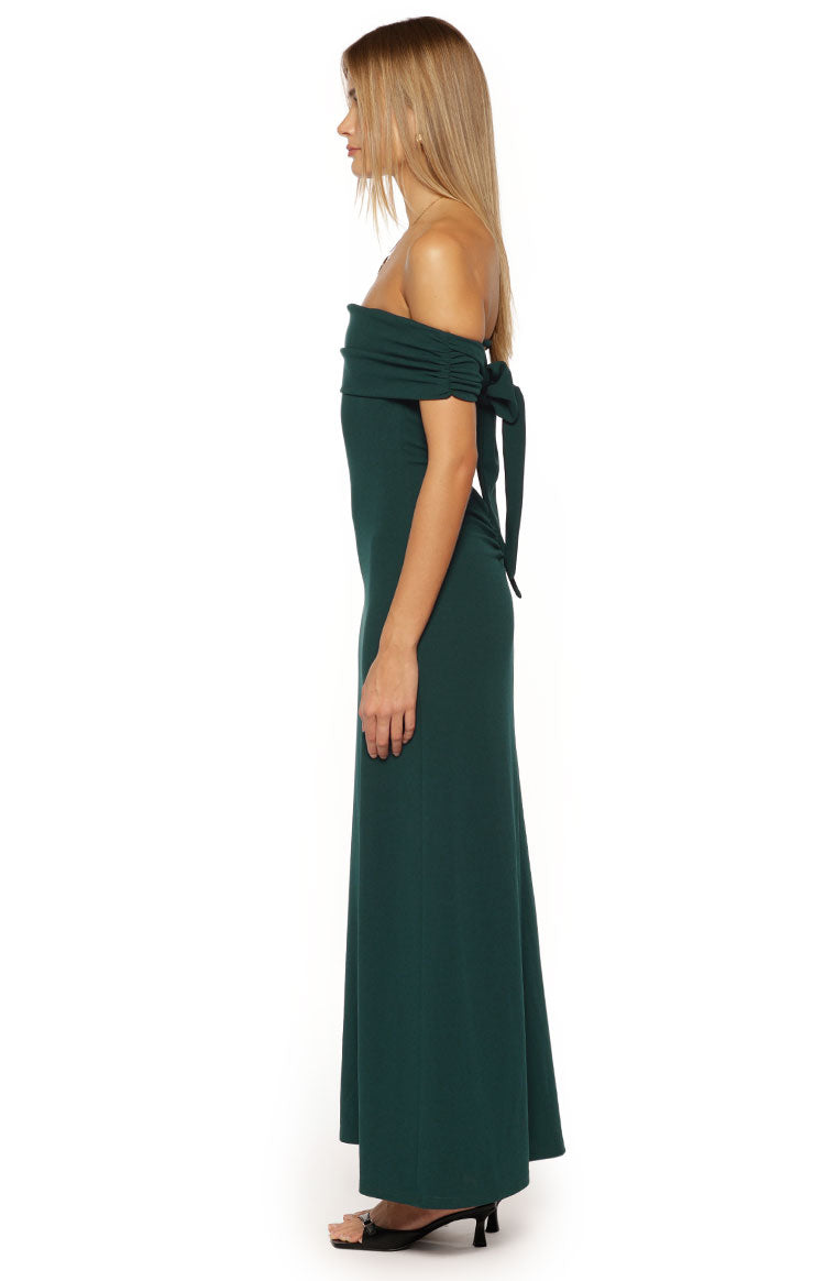 Erica Teal Crepe Off the Shoulder Maxi Dress — 9