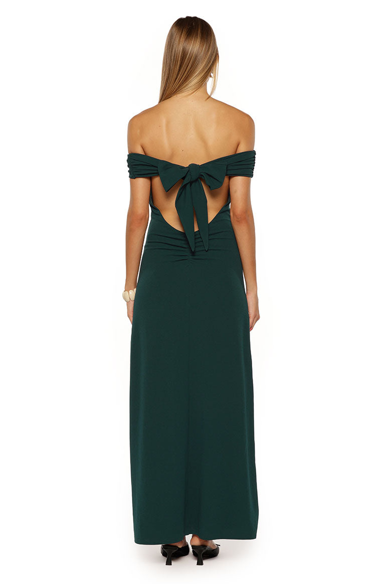 Erica Teal Crepe Off the Shoulder Maxi Dress — 10
