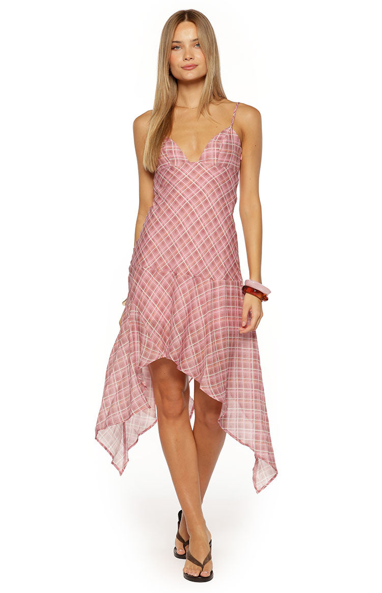 Milla Pink Plaid Hanky Hem Midi Dress — 1