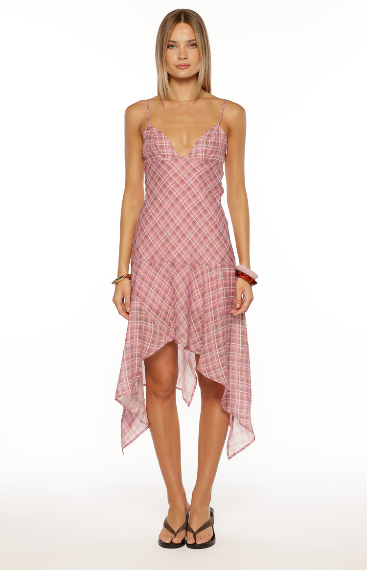 Milla Pink Plaid Hanky Hem Midi Dress — 2
