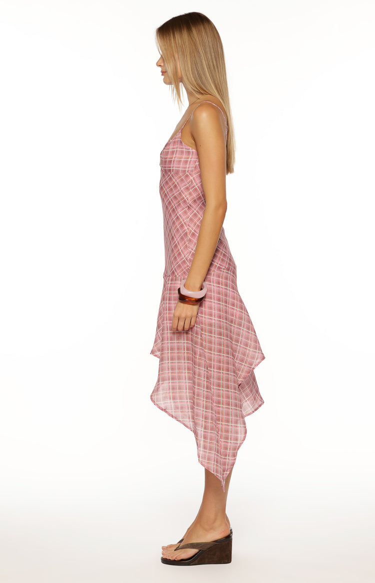 Milla Pink Plaid Hanky Hem Midi Dress — 3