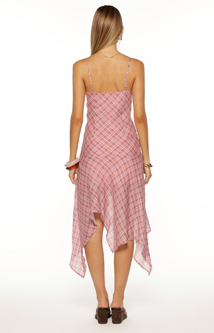 Milla Pink Plaid Hanky Hem Midi Dress — 4