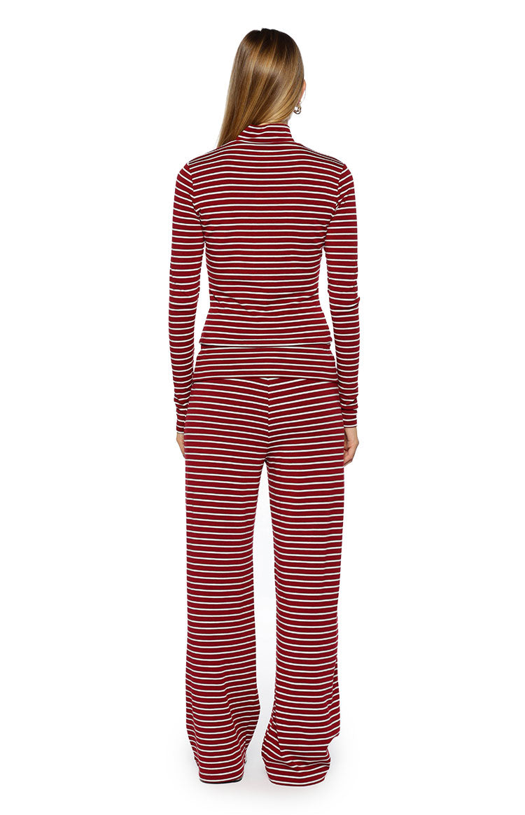 Poppi Burgundy Stripe Double Zip Sweater — 6