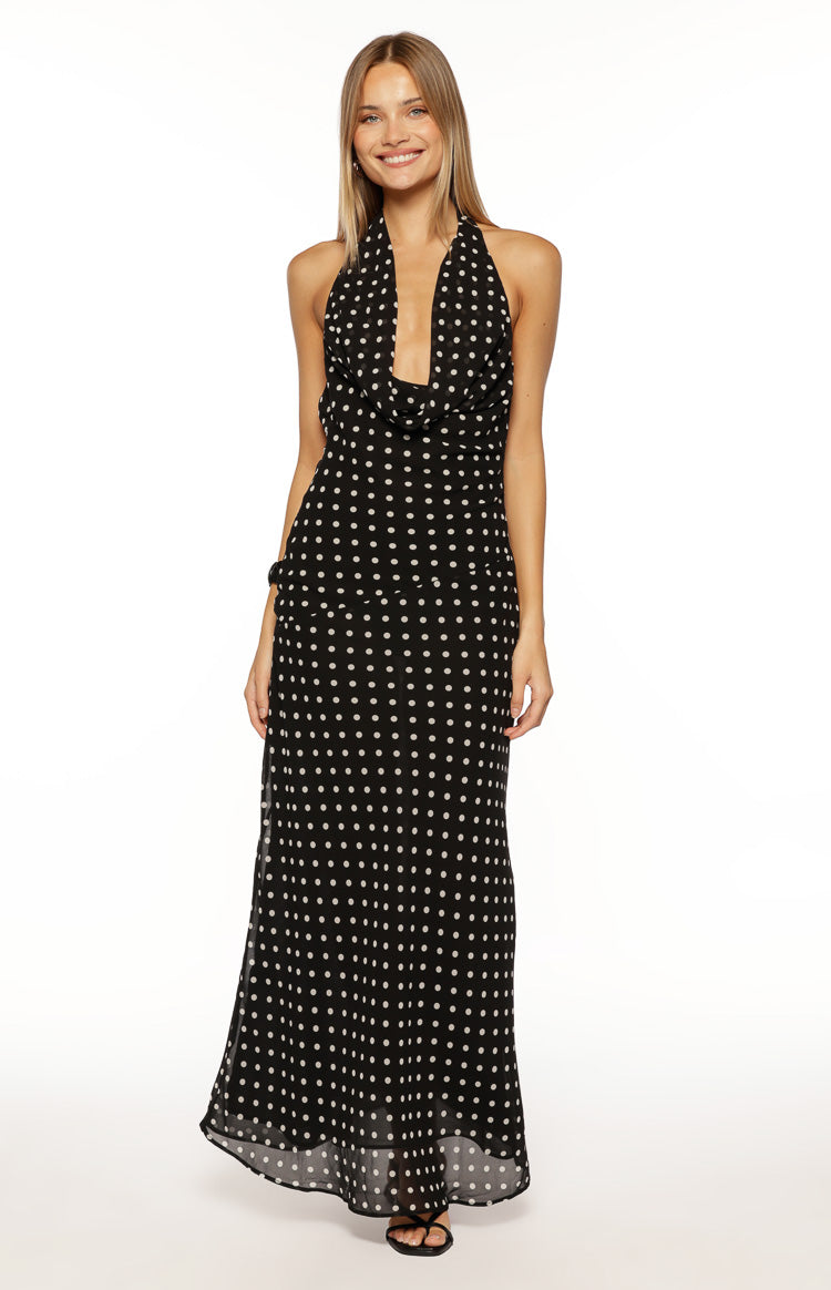 North Black Polka Dot Cowl Neck Maxi Dress — 2