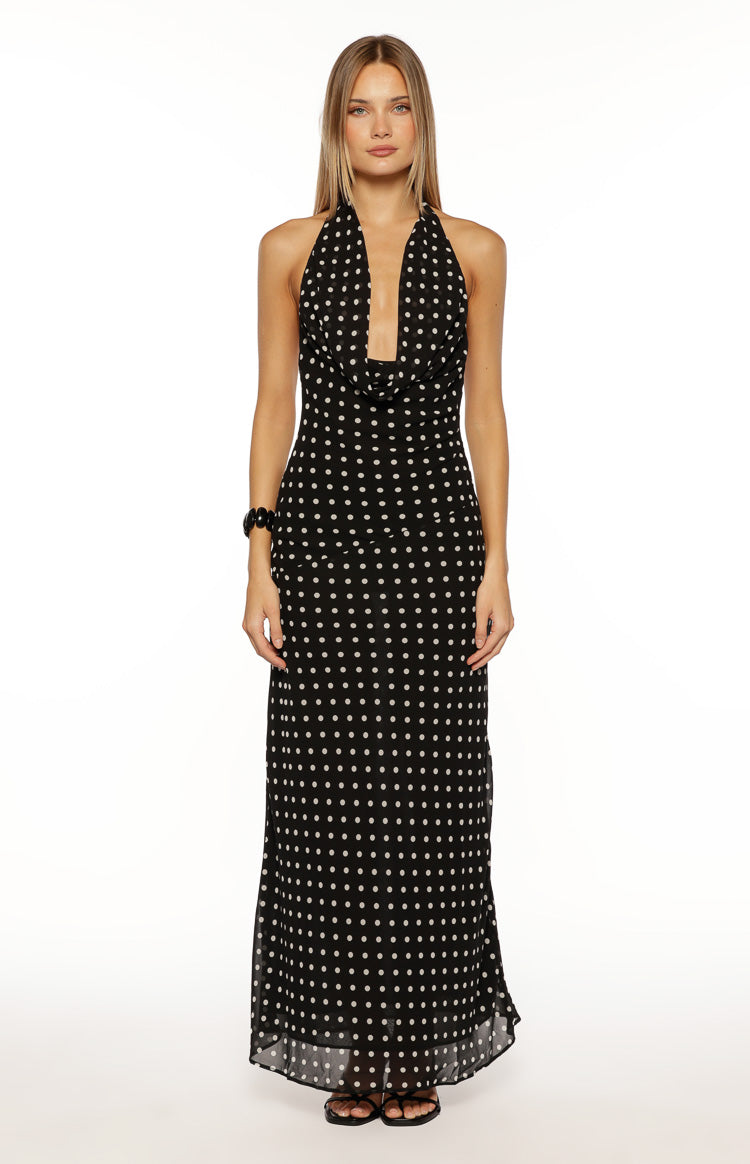 North Black Polka Dot Cowl Neck Maxi Dress — 5