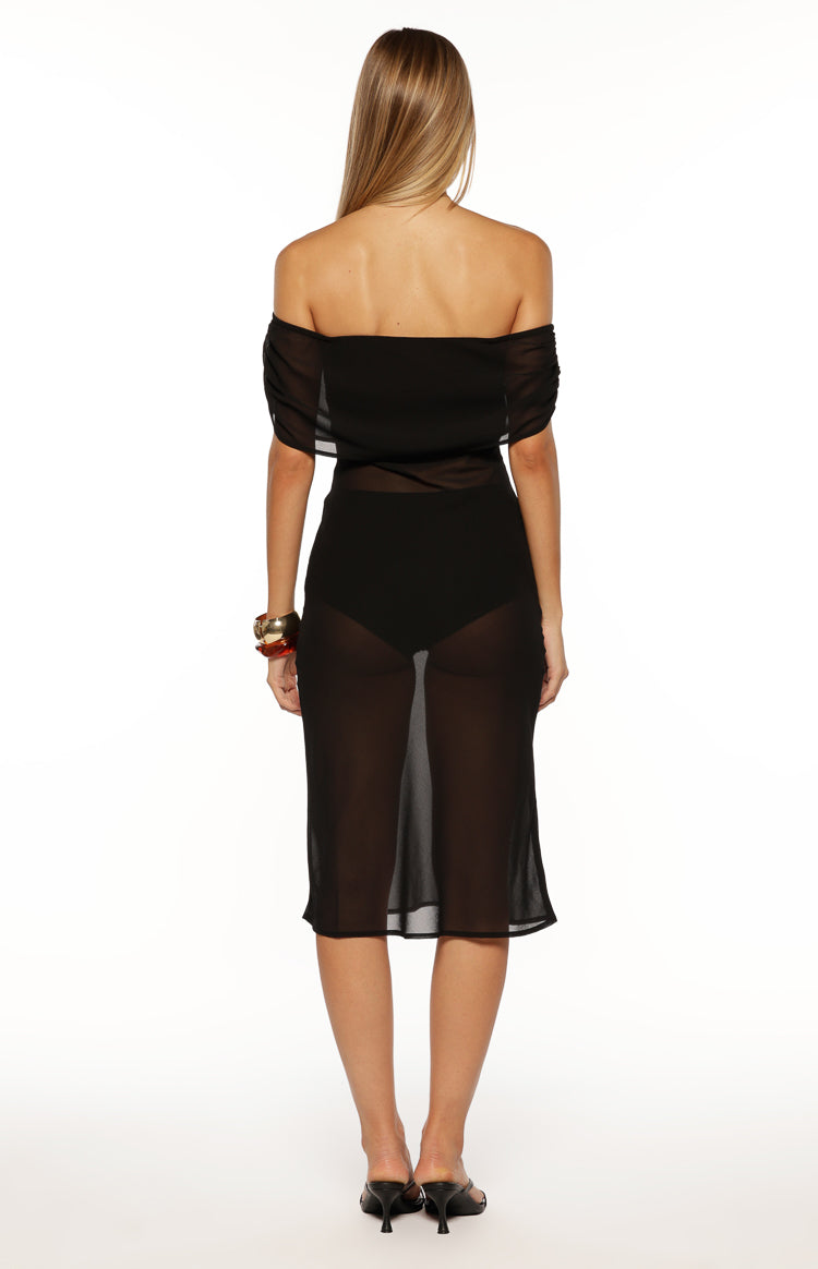 July Black Sheer Off the Shoulder Midi Dress — 9