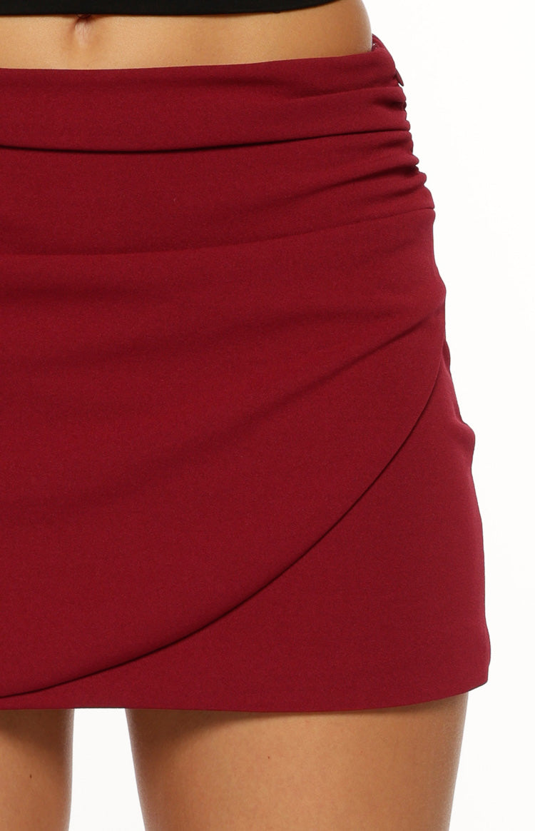 Bellah Burgundy Wrap Mini Skirt — 9