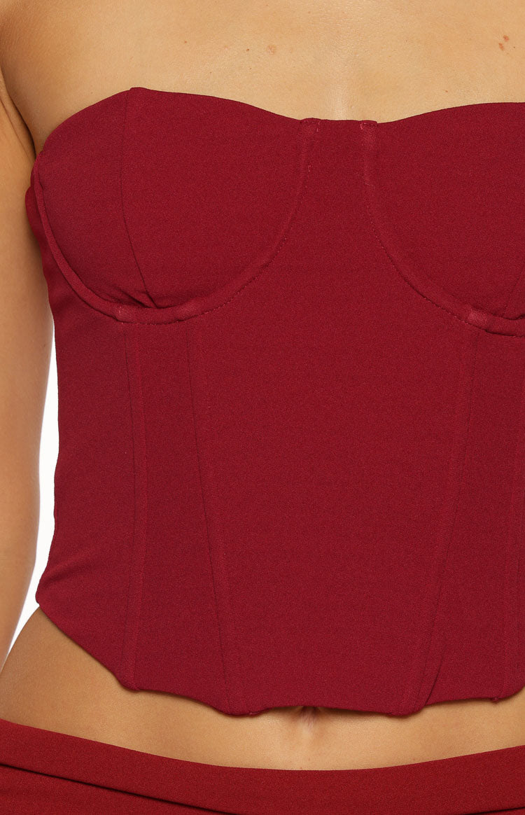 Bellah Burgundy Strapless Corset Top — 8