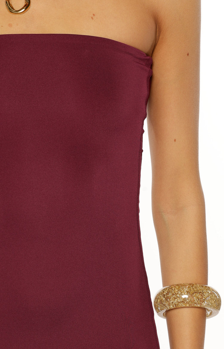 Maura Plum Strapless Asymmetrical Midi Dress — 13