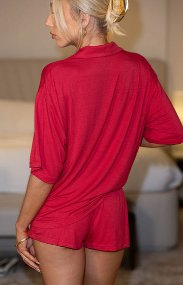 Jamey Burgundy Mini Pajama Shorts — 1