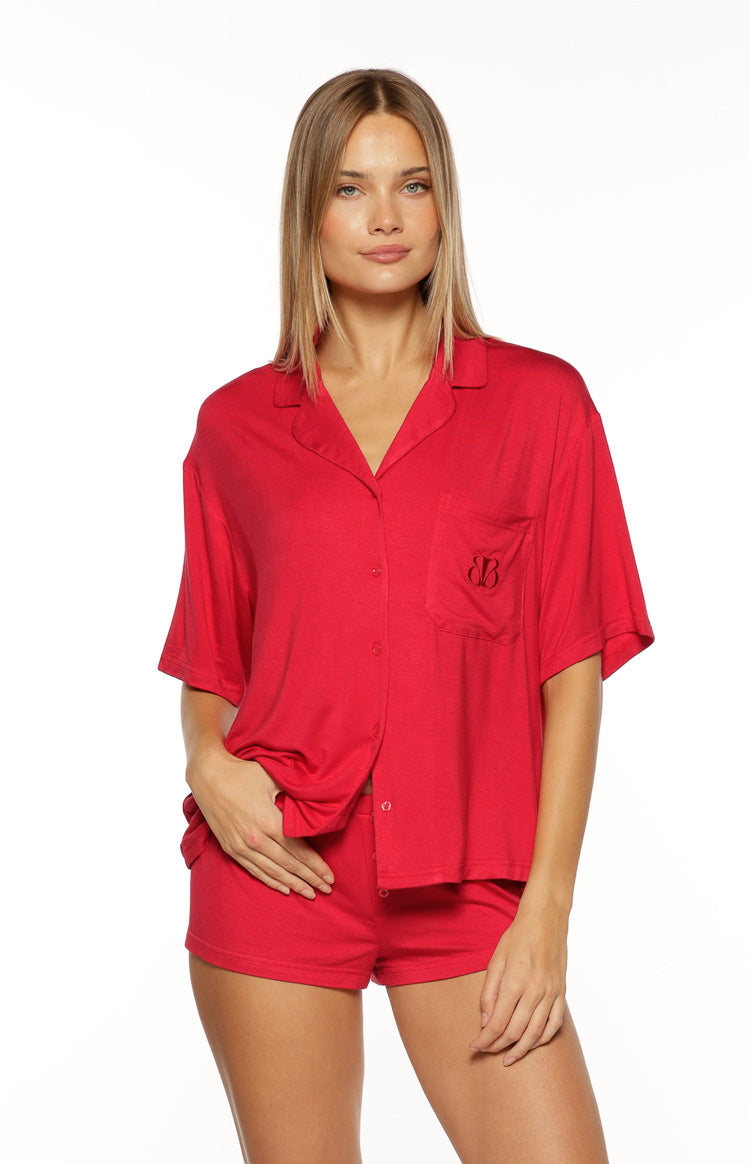 Jamey Burgundy Mini Pajama Shorts — 2