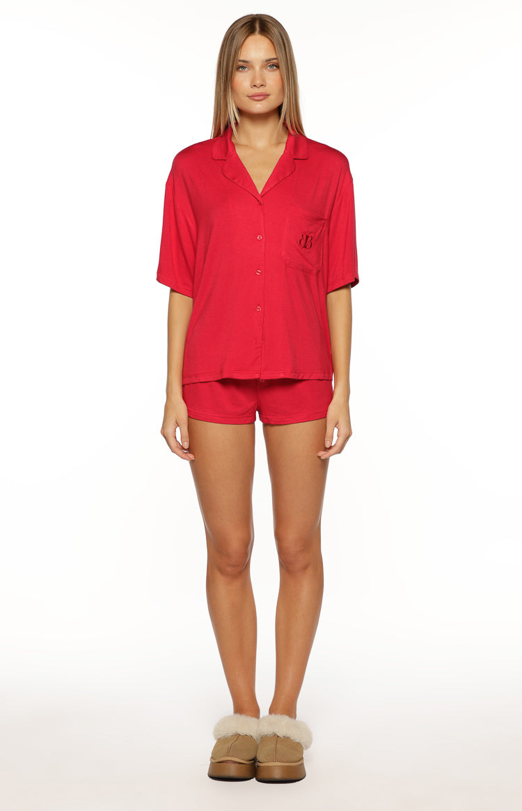 Jamey Burgundy Mini Pajama Shorts — 5