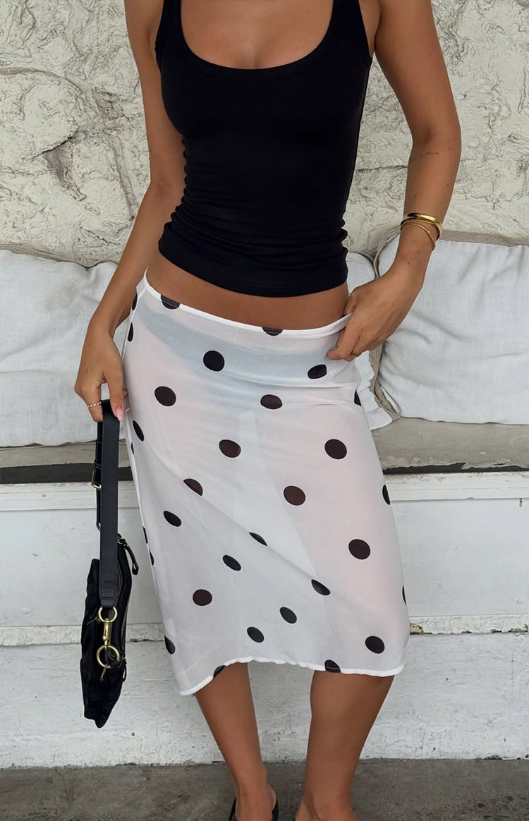 Jordan White Polka Dot Sheer Midi Skirt — 1