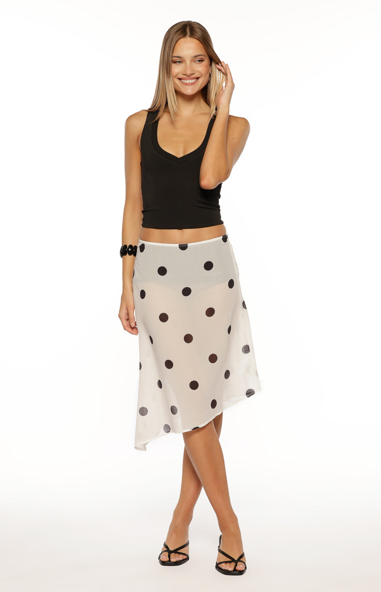Jordan White Polka Dot Sheer Midi Skirt — 2
