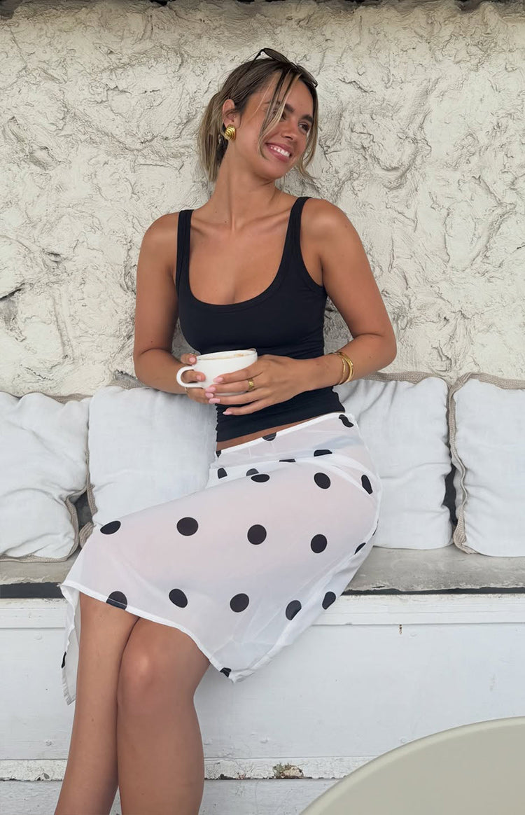Jordan White Polka Dot Sheer Midi Skirt — 3