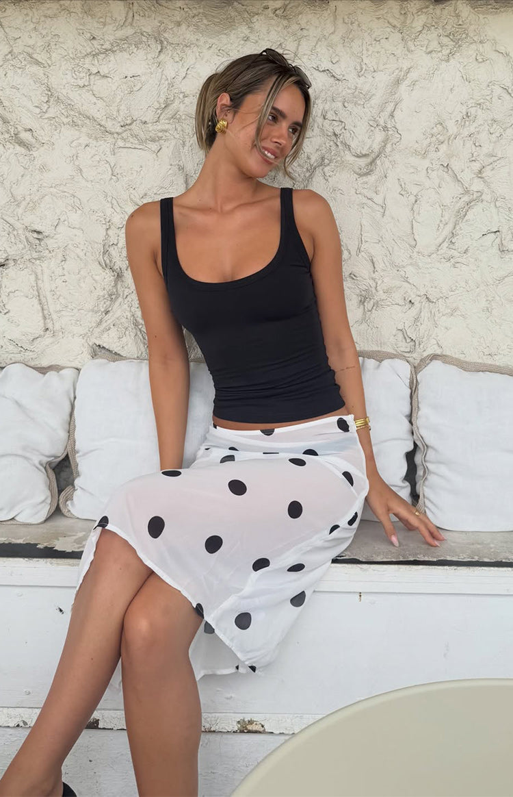 Jordan White Polka Dot Sheer Midi Skirt — 4