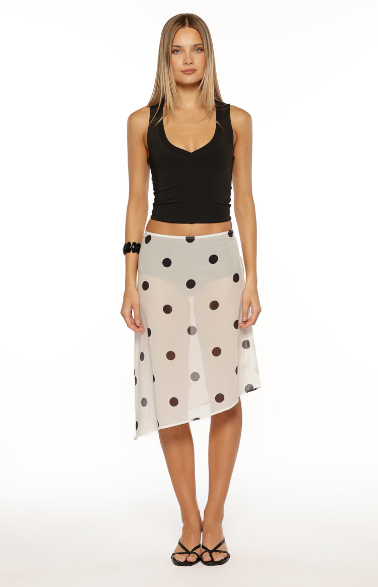 Jordan White Polka Dot Sheer Midi Skirt — 5
