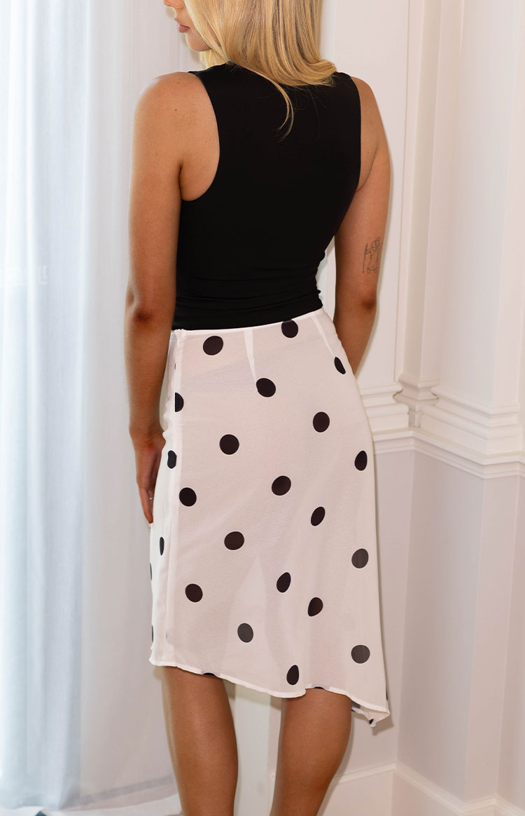 Jordan White Polka Dot Sheer Midi Skirt — 11