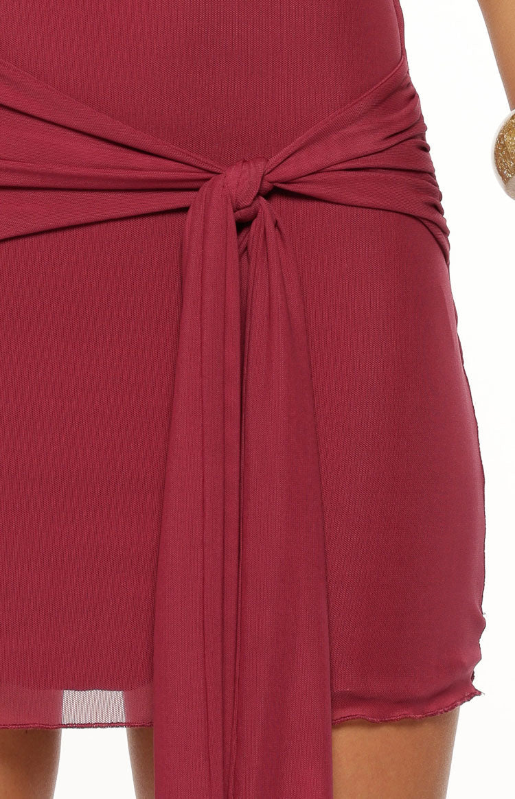 Heather Burgundy Off Shoulder Wrap Mini Dress — 8