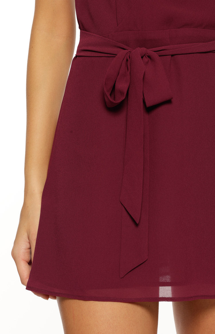Jazmene Burgundy Halter Neck Wrap Mini Dress — 9