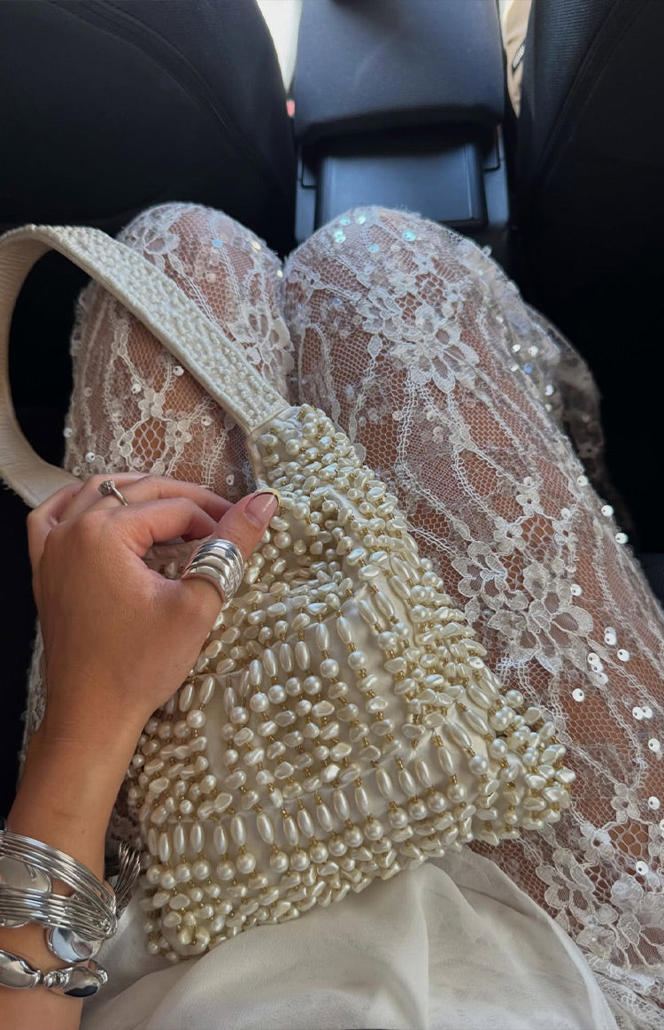 Dani White Sequin Lace Sheer Pants — 14