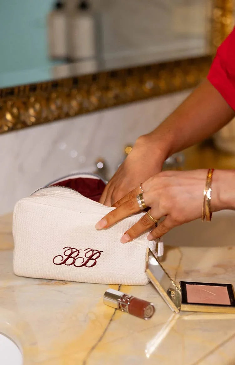 Glow Time White Embroidered Makeup Bag — 1