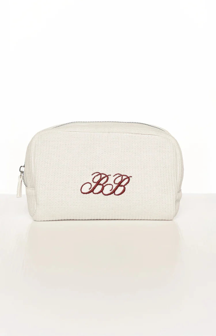 Glow Time White Embroidered Makeup Bag — 1