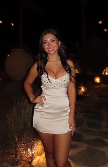 Fran Cream Sequin Contrast Party Mini Dress — 1