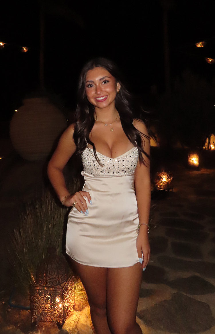 Fran Cream Sequin Contrast Party Mini Dress — 1