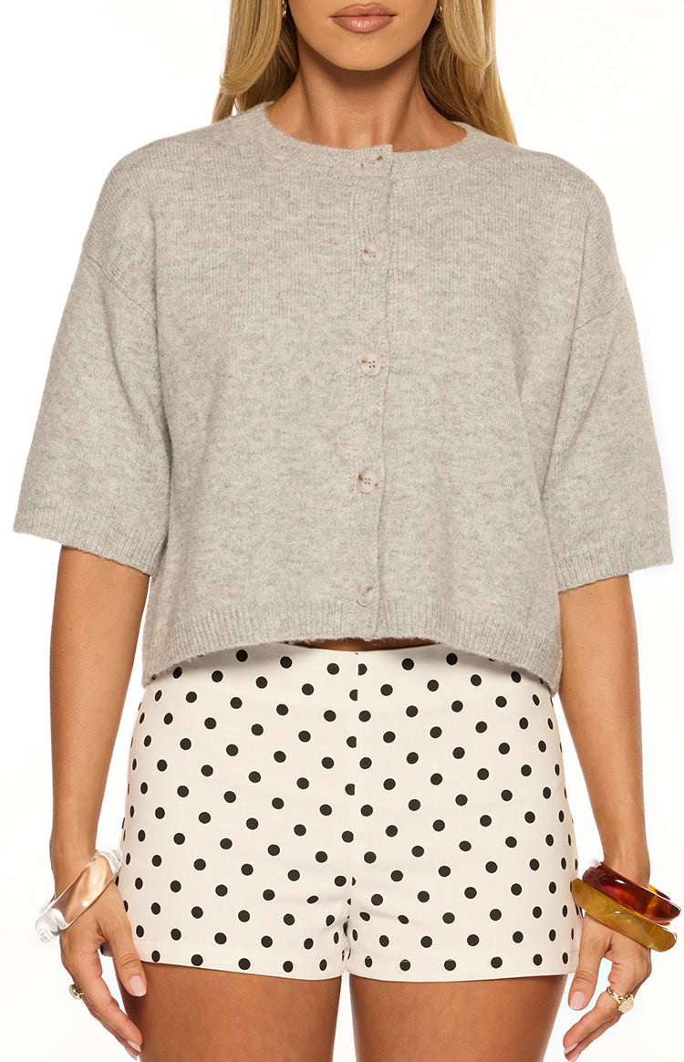 Aurelia Light Grey Short Sleeve Cropped Cardigan — 2