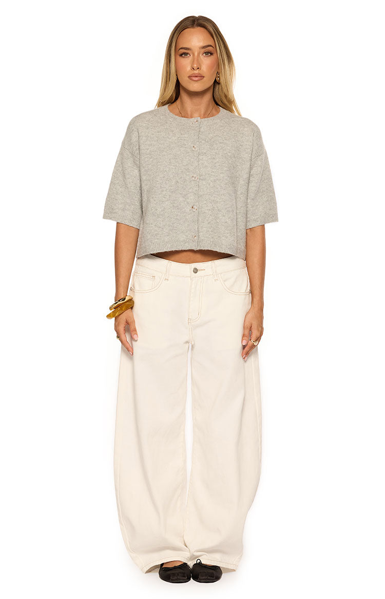 Aurelia Light Grey Short Sleeve Cropped Cardigan — 9