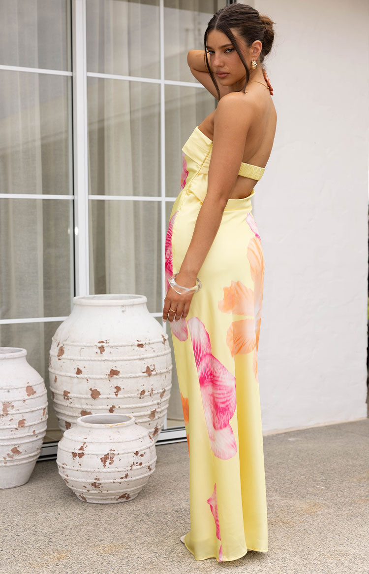 Maiah Yellow Hibiscus Floral Print Maxi Dress — 3