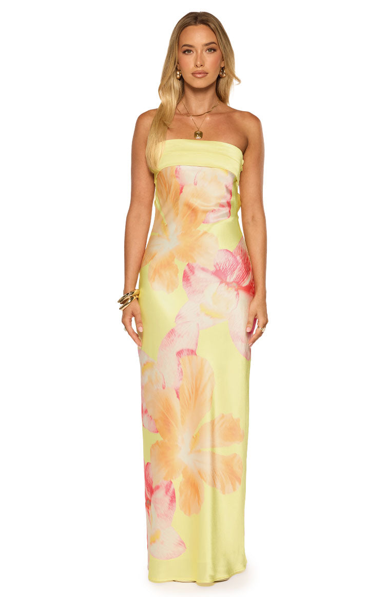 Maiah Yellow Hibiscus Floral Print Maxi Dress — 5