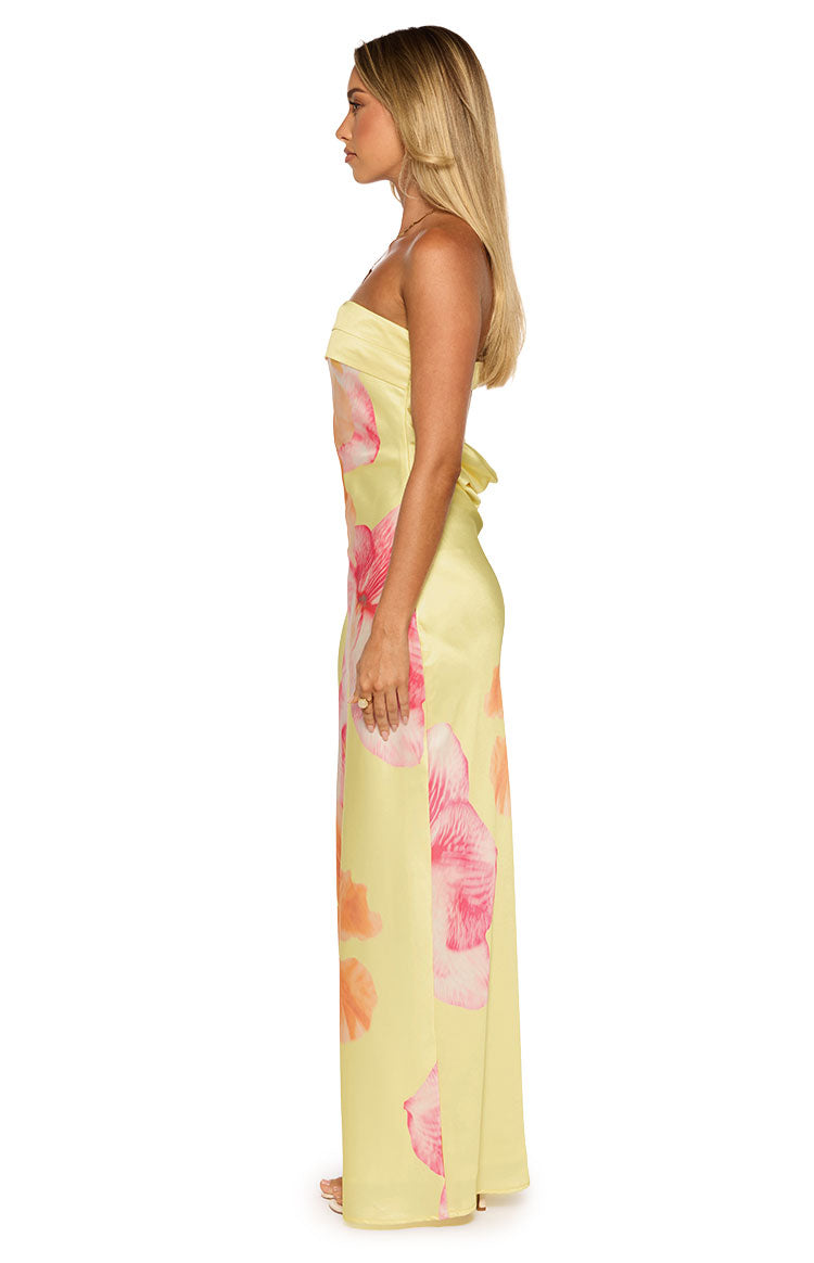 Maiah Yellow Hibiscus Floral Print Maxi Dress — 6