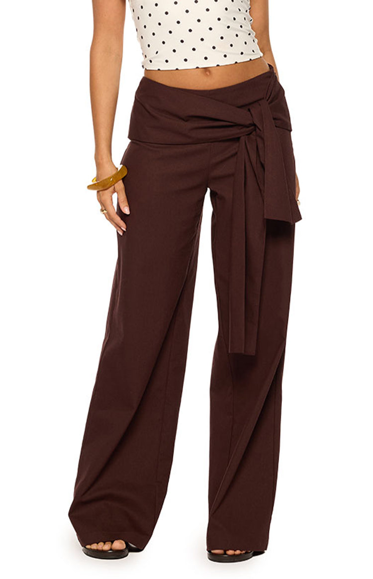 Kady Brown Linen Tie Wide Leg Pants — 1