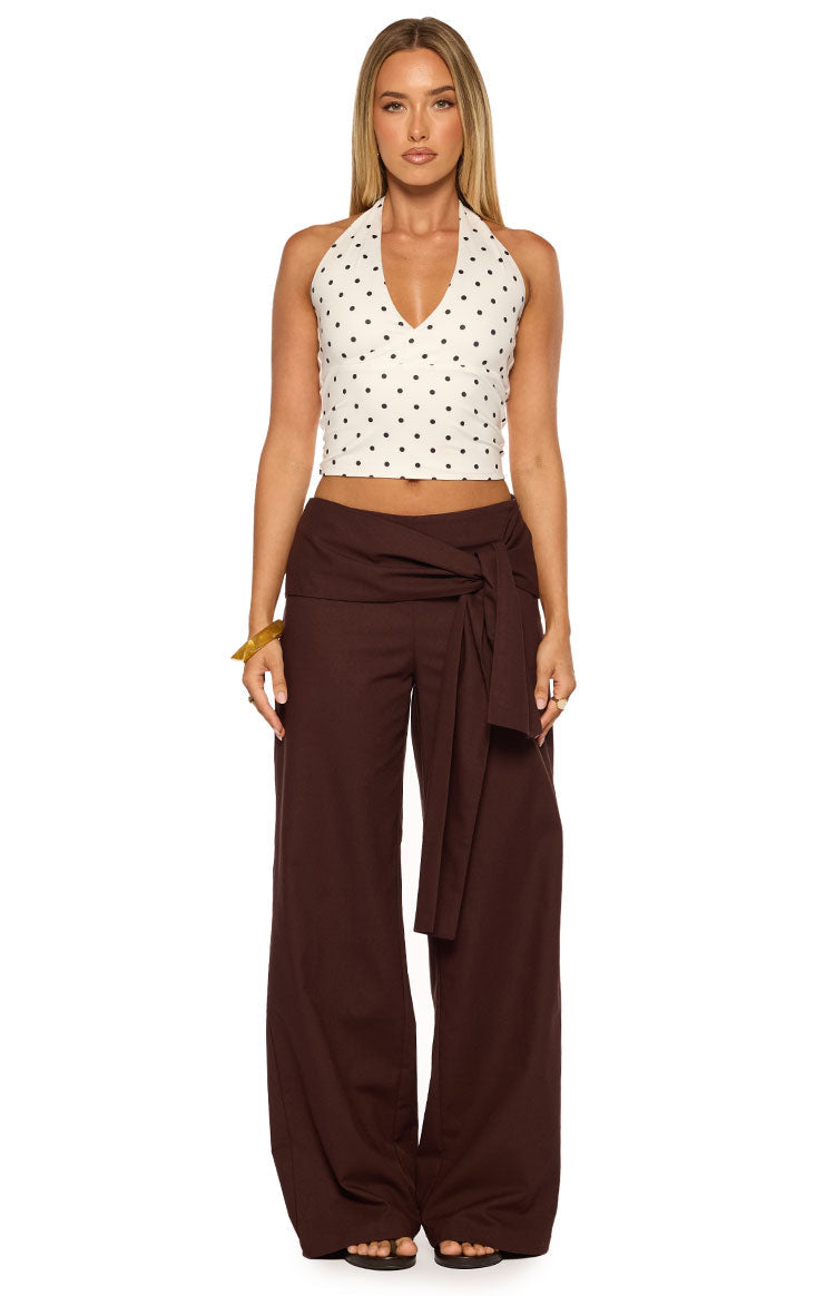 Kady Brown Linen Tie Wide Leg Pants — 6