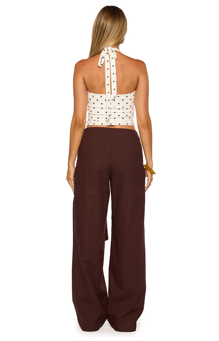 Kady Brown Linen Tie Wide Leg Pants — 9