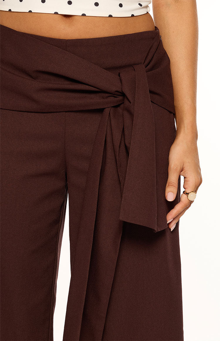 Kady Brown Linen Tie Wide Leg Pants — 10