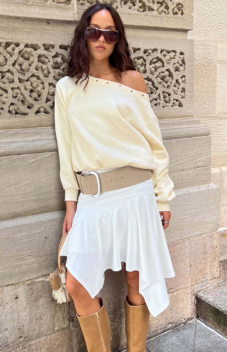 Brighton White Asymmetrical Midi Skirt — 3