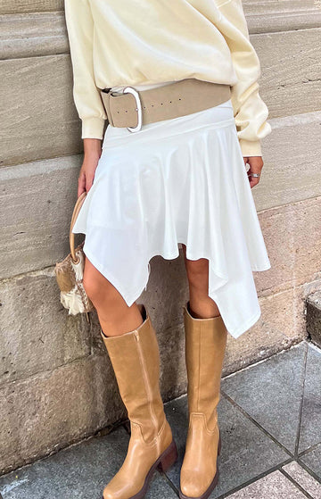 Brighton White Asymmetrical Midi Skirt — 1