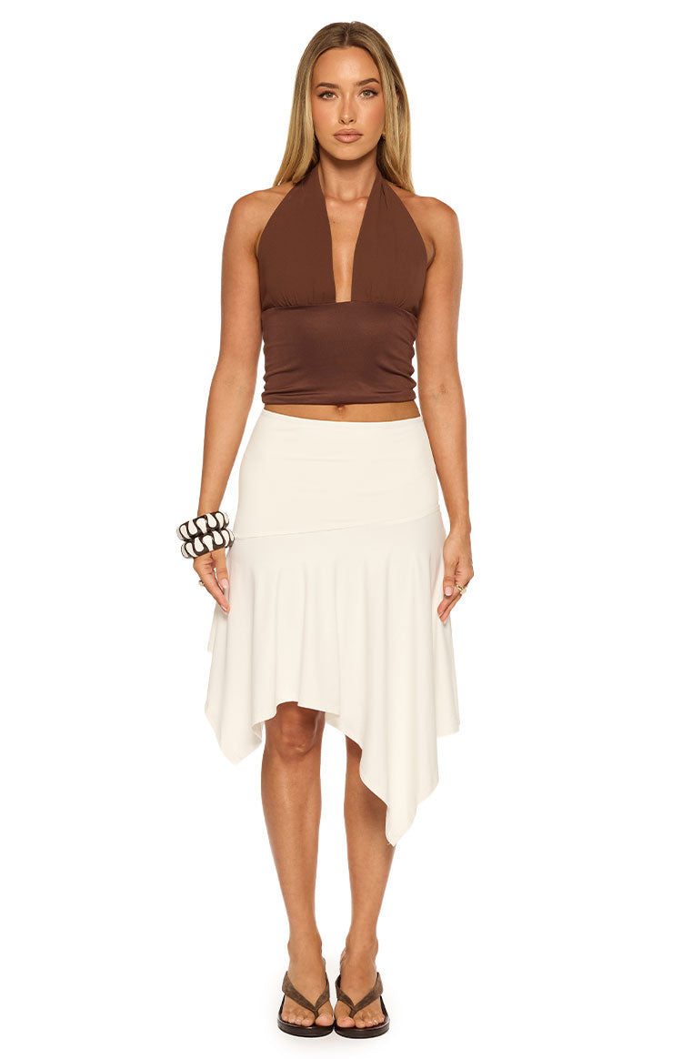 Brighton White Asymmetrical Midi Skirt — 7