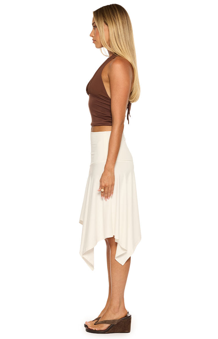 Brighton White Asymmetrical Midi Skirt — 8