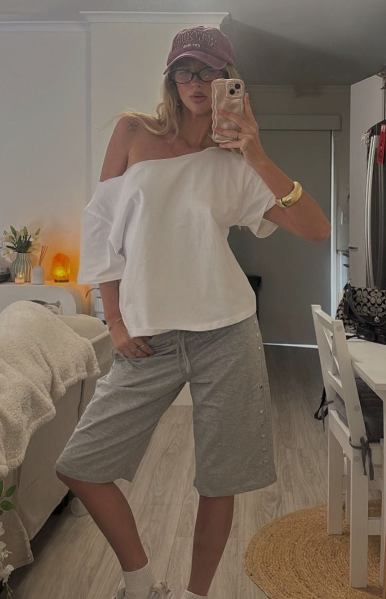 Henrie White Off Shoulder Boxy Tee — 1