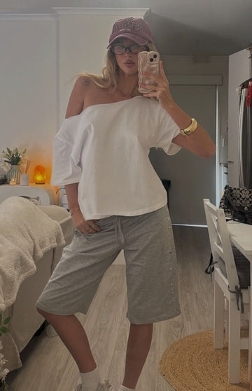 Henrie White Off Shoulder Boxy Tee — 1