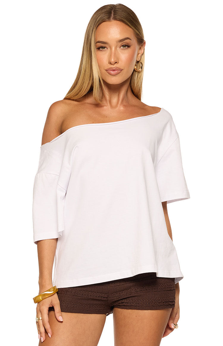 Henrie White Off Shoulder Boxy Tee — 3