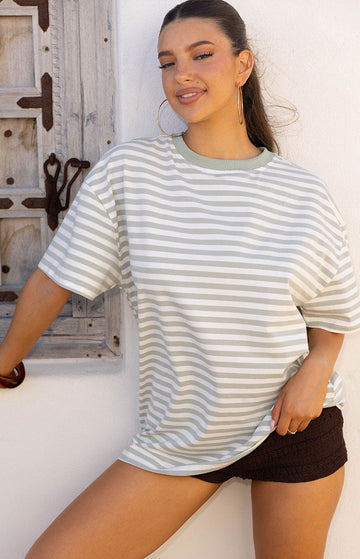 Alba Sage Stripe Oversized Tee — 1