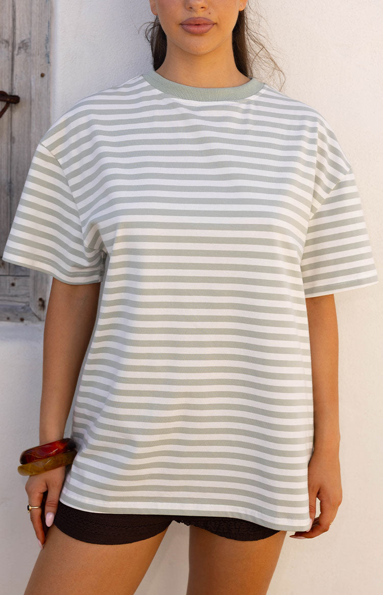 Alba Sage Stripe Oversized Tee — 2