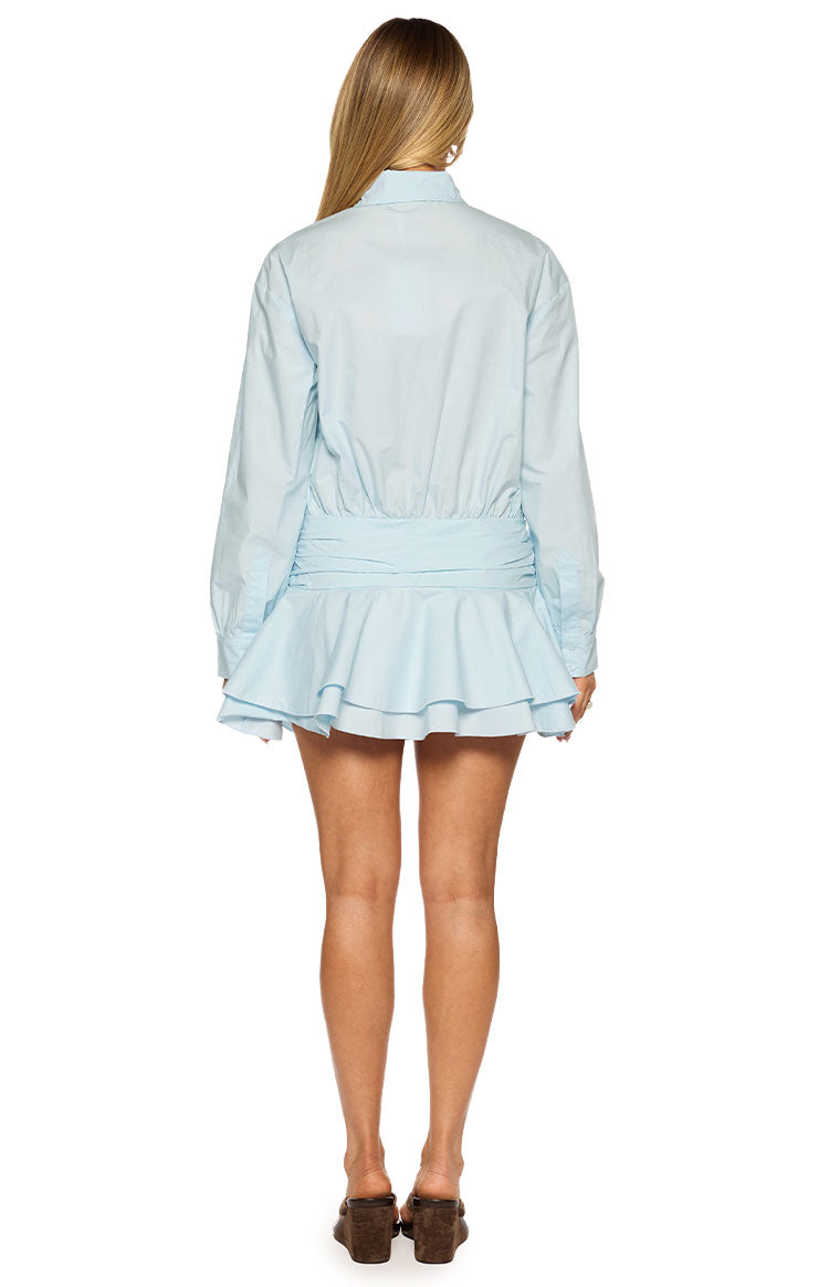 Nicolaini Light Blue Long Sleeve Mini Shirt Dress — 7
